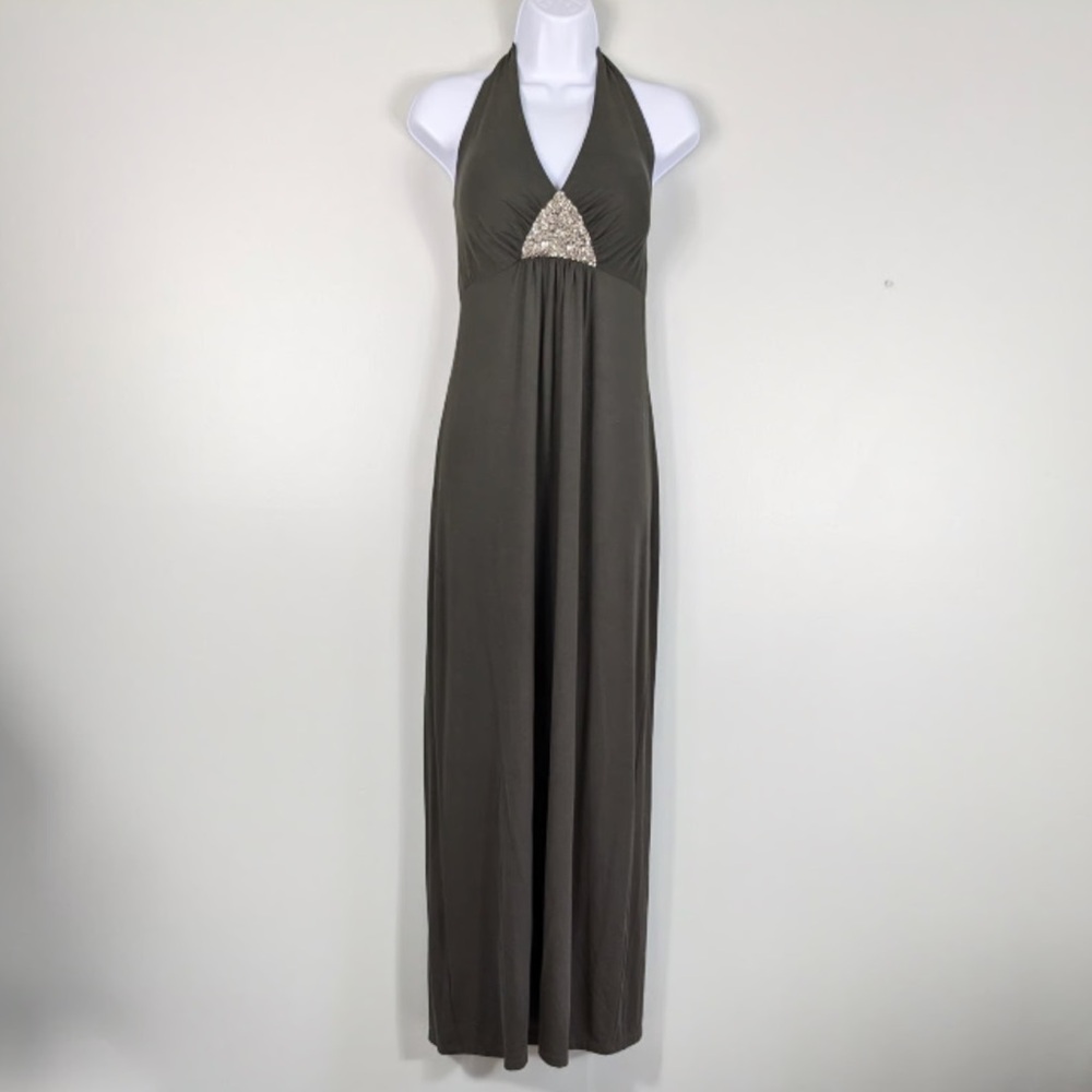 Tommy Bahama Silver/Gray Hart Beaded Halter Maxi Dress - Size L (12/14)
